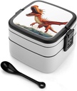Pterodactyl Dinosaur Bento Box with Compartments Double Layer Bento Lunch Box with Spoon And Handle All-in-One Adult Lunchbox Leakproof Lunch Container for Work Picnic Travel