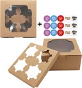 Cupcake Boxes With Window 6.3x6.3x3 inches For Christmas Gift Cupcake, Donut, Cookies Bakery Gift Paper Box