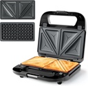 2 in 1 Sandwich Maker & Waffle Maker - 750W Panini Press and Grilled Cheese Maker with Removable Non-Stick Plates, Cool-Touch Handle & LED Light - Easy to Clean Breakfast Maker for Home Kitchen