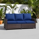 3-Seater Deep Seat Outdoor Sofa - High Back Patio Couch with Water-Resistant Cushions, All-Weather PE Rattan for Patio, Garden (Modern Design) (Blue)