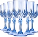 6 Pcs Christmas Vintage Goblet, 7.5 oz Charming Plastic Wine Glasses Vintage Decorative Plastic Cups Set, Mixed Drink Glasses, for Thanksgiving, Bars, Restaurants and Elegant Dinners (Blue)