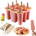 Popsicles Molds, 9 Cavity Silicone Popsicle Molds with 50 Pcs Wooden Sticks, BPA Free Popsicle Mold, Homemade Popsicle Ice Pop Maker, Easy Release Ice Cream Molds for Kids Adult DIY Summer Popsicles
