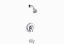 Kohler TS15601-4S-CP Coralais(R) Rite-Temp(R) bath and shower valve trim with lever handle, slip-fit spout and 2.5 gpm showerhead, Polished Chrome