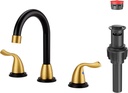 ARCORA Bathroom Sink Faucet 3 Hole, 8 Inch Widespread Bathroom Faucet 2 Handle Vanity Faucet with Pop Up Drain and cUPC Supply Lines, Black and Gold Bathroom Faucet