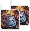 Pot Holders for Kitchen Resistant Potholder Set Hot Pads Magic Electric Guitar Music Printed Oven Pot Holders for Cooking and Baking 2 Pack