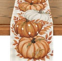 Artoid Mode Buffalo Plaid Orange Pumpkins Eucalyptus Fall Table Runner, Autumn Thanksgiving Kitchen Dining Table Decoration for Home Party Decor 13x72 Inch