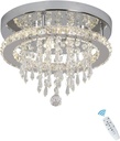 Deckrico Modern K9 Crystal Chandelier with Remote Control Stainless Steel Pendant Lamp Flush Mount Light Fixtures for Dining Room Bathroom Bedroom Living Room (Dimmable)