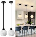 Black Pendant Lights Kitchen Island 2 Pack, 7.3" Milk Glass Modern Pendant Light Fixtures with Rods, Globe Hanging Lighting for Kitchen Sink Bathroom Dining Room, E26 Base