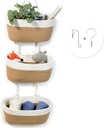 DULLEMELO Hanging Storage Basket for Organizing, 3-Tier Over The Door Organizer, Woven Wall Basket Decor Hanging Baskets for Storage, Versatile Storage for Every Room‌, White&Jute