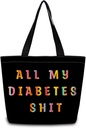 All My Disbetes Tote Bag Reusable Grocery Bags Aesthetic Shopping Shoulder Handbag with Interior Zipper Pocket Stylish All My Disbetes Present for Women