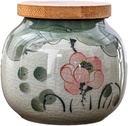 Ceramic Storage Jars Hand-Painted Ceramic Teapot Chinese Style Storage Jars with Bamboon Lid Traditional Tea Tins Cans Canister for Kitchen Spice