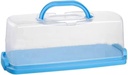 FEOOWV Portable Plastic Rectangular Loaf Bread Box with Transparent Lid, Bread Keeper for Carrying and Storing Loaf Cakes,Banana Bread,Pumpkin Bread,Quick Breads (Blue)