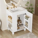 24 Inch White Bathroom Vanity with Sink,Modern Bathroom Vanity with Side Open Shelves & Storage Cabinet,Soft Closing Door with 2-Tier Organizer,Solid Wood Frame,Grooved Pattern Design(45K)