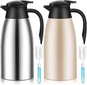 Uiifan 2 Pcs 68oz Thermal Coffee Carafe Insulated Stainless Steel Coffee Carafe for Hot Liquids Double Walled Vacuum Pot Creamer Pitcher Dispenser with Brush for Keeping Milk Tea(Silver, Champagne)