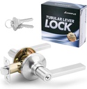 Entrance Door Handle Lock with Keys,Reversible for Right Left Side,Not Keyed Alike Entry Lever Lock Set,Turn-Thumb Locking,Perfect for Office,Interior Exterior Front Gate,Bedroom,Satin Nickel
