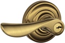 SCHLAGE F51A CHP 609 AND Champagne Lever with Andover Trim Keyed Entry Lock, Antique Brass
