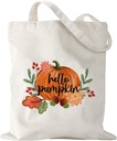 Fall Thanksgiving Day Canvas Tote Bags Hello Pumpkin Tote Bag Reusable Cotton Handbag Grocery Bags for Shopping Market Autumn Theme Harvest Party Gift for Women