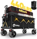 Sekey 48''L Collapsible Foldable Extended Wagon with 440lbs Weight Capacity, Heavy Duty 300L Folding Utility Garden Cart with Big All-Terrain Beach Wheels & Drink Holders. Black