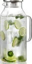 2 Liter/68 oz Square Glass Pitcher with Lid, Classic Stripes Water Pitchers with Handle for Fridge, Large Jug for Iced Tea, Coffee, Borosilicate Glass Carafe for Hot/Cold Brew Drink, Silver