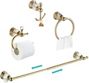 WOLIBEER Gold Bathroom Accessories, Brass Crystal Towel Bar Set Toilet Paper Holder Towel Ring Robe Hooks 4 Pieces Wall Mounted