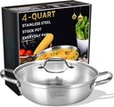LOLYKITCH 12 Inch Tri-Ply Stainless Steel Sauté Pan with Lid,4 QT Hot Pot, Everyday Pan,Kadhai,Induction Cooking Pan,Jumbo Cooker,Dishwasher and Oven Safe.