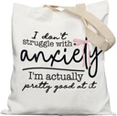 Coquette Pink Bow Mental Health Tote Bag, Funny Anxiety Gifts Canvas Tote Bags, Anti Anxiety Gifts for Women, Funny Sarcastic Reusable Grocery Shopping Bag