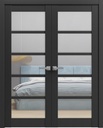 SARTODOORS Quadro 4522 | Double Swing Interior French Doors with Glass, MDF, Hardware Included, 60x80, Black, Modern