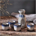 Sake Set Traditional Ceramic, 1 Bottle of Sake and 4 Sake Cups, Traditional Hand Painted Design Porcelain, Ceramic, Wine Glasses,D