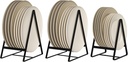 2 Large 1 Small Triangle Plate Holders Organizers Upright Cabinet Dish Drying Racks Metal Plate Dish Organizers Racks Stands for Countertop and Cupboard Black