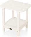 VINGLI HDPE Outdoor Side Table, Waterproof 2-Tier Patio Side Table End Tables for Patio Deck Porch Backyard Pool (White)