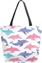 ALAZA Cartoon Whales03 Canvas Tote Bag for Women Travel Work Shopping Grocery Top Handle Purses Large Totes Reusable Handbags Cotton Shoulder Bags