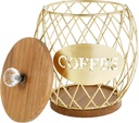 Coffee Pod Basket Holder Metal Coffee Pod Storage Basket with Dust Cover Hollow Design Coffee Pod Storage Container Large Capacity Sturdy Coffee Pod Organizer (golden)