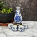 Tea Bowl Shop Blue Dragon Design Ceramic Sake Bottle and Cups Gift Set, Sake Bottle, Sake Shot Ceramic Glass, Set of 5 pieces