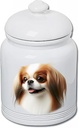 Best of Breed Japanese Chin Red/White Dog and Cat Ceramic Treat Jar 9" Tall Air Tight Seal All White