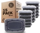 Freshware Meal Prep Containers [15 Pack] 1 Compartment Food Storage Containers with Lids, Bento Box, BPA Free, Stackable, Microwave/Dishwasher/Freezer Safe (28 oz) Black