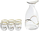 7 Piece Glass Sake Set Hand Painted Sake Set with Gold Edge Japanese Style Wine Set for Cold Warm Hot Sake Shochu Tea Sake Drinking Set (Transparent)