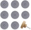 Set of 8 Wooden Vintage Black and White Decorative Cupboard Door Kitchen Cabinet Dresser Drawer Knobs and Pull 1.8 X 1.8 Inches