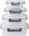 4 sealed glass lunch boxes with lids, glass food storage containers, sealed glass lunch boxes that can be placed in microwave ovens, refrigerators, and dishwashers, gray