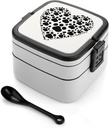 Dog Paw Print Love Heart Bento Box with Spoon, 2-layer Stackable Lunch Box Leak Proof with Invisible Handle, Insulated Food Storage for Office, Picnic & Travel