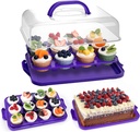 VGOODALL Cupcake Carrier, Rectangle Cake Plate with Lid, 12 Capacity Cup Cake Portable Container Dessert Holder with Handle for Family Picnics and Party Events, 2-in-1 Design, Purple