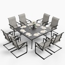 Sophia & William Patio Dining Set for 8 Large Square Patio Dining Table with C Spring Motion Patio Dining Chairs Textilene Patio Dining Set 9 Pieces Outdoor Table and Chairs for Lawn Garden