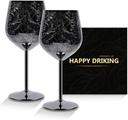 Stainless Steel Wine Glasses with Black Coating, Authentic Baroque Intricate Etched Carvings, 17 oz Goblets Set of 2, Royal Style Halloween Wine Glasses, Unique Anniversary Steel Gifts