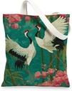 Cranes Canvas Tote Bags, Elegant Asian Style Floral Pattern Reusable Shopping Bags, Lightweight Washable Eco-Friendly Shoul