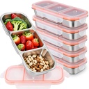 Tioncy 6 Pcs 304 Stainless Steel Bento Box, 30 oz Food Storage Containers Snack Boxes with Leakproof Lids Metal Divided Lunch Box Food Container Dishwasher Safe for Salads Picnic(3 Compartments)