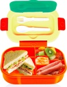 DifaBella Kids Lunch Box with Antispill Lid, Bento Box for Kids with 4 Compartments BPA-Free Plastic, Spoon & Fork Included, Compact and Colorful Meal Container (Orange)