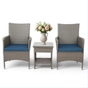 3-Piece Rattan Garden Furniture Set with Blue Cushions and Pe Rattan Coffee Table, Suitable for Courtyards, Patios, Balconies, Porches, Gardens, Backyards, and Bars (Gray and Blue)