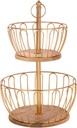 Craft Brio 2 Tier Home and Kitchen Fruit Vegetable Baskets Metal and Wooden Multicolor Black/Gold/Rose Gold Size (16.5 Inches Height) (Gold)