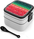 Stackable Double-Layer Bento Box Gradient Watermelon Adults Lunchbox with Spoon Cute Japanese Bento Box Dishwasher Safe for Work Travel Dining Outc