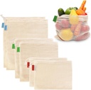 6 Pack Reusable Produce Bags - Cotton Mesh Produce Bags - Reusable Shopping Bags - Vegetable Grocery Cotton Mesh Bags for Farmers Market, Beach, and Refrigerator Storage Vegetables,2xS, 2xM, 2xL.