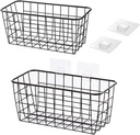 Lele No Drilling Wall Hanging Mounted Metal Wire Baskets with Free Wall Hooks, Kitchen Organization and Storage, Hanging Fruit, Set of 2 Black